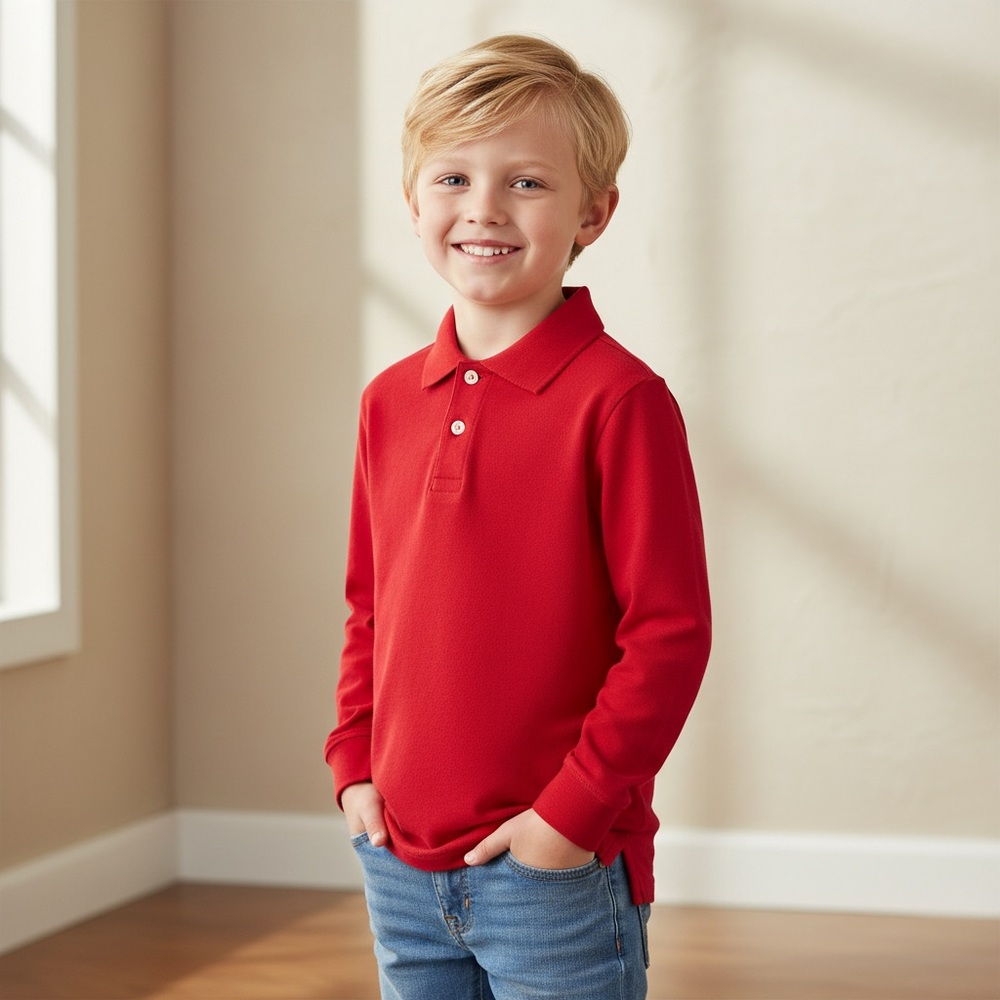 Children’s Place Kids Long-Sleeve Red Polo Shirt size 10-12 Bin X